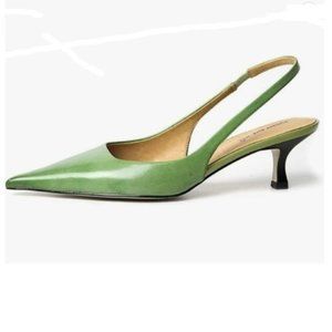 FSJ Green Low Kitten Heel Slingback Pointy Toe Pumps